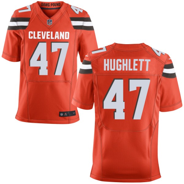 Men's Cleveland Browns Nike Orange Alternate Elite Jersey HUGHLETT#47